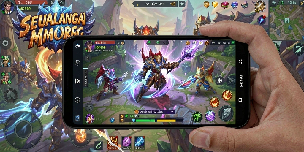 Screenshot gameplay 9SL menampilkan pertarungan epik antara karakter dan monster.