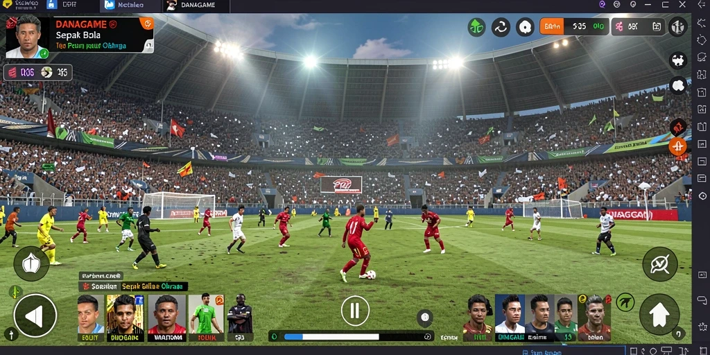 Tampilan gameplay DANAGAME yang menarik dengan aksi sepak bola yang mendebarkan.
