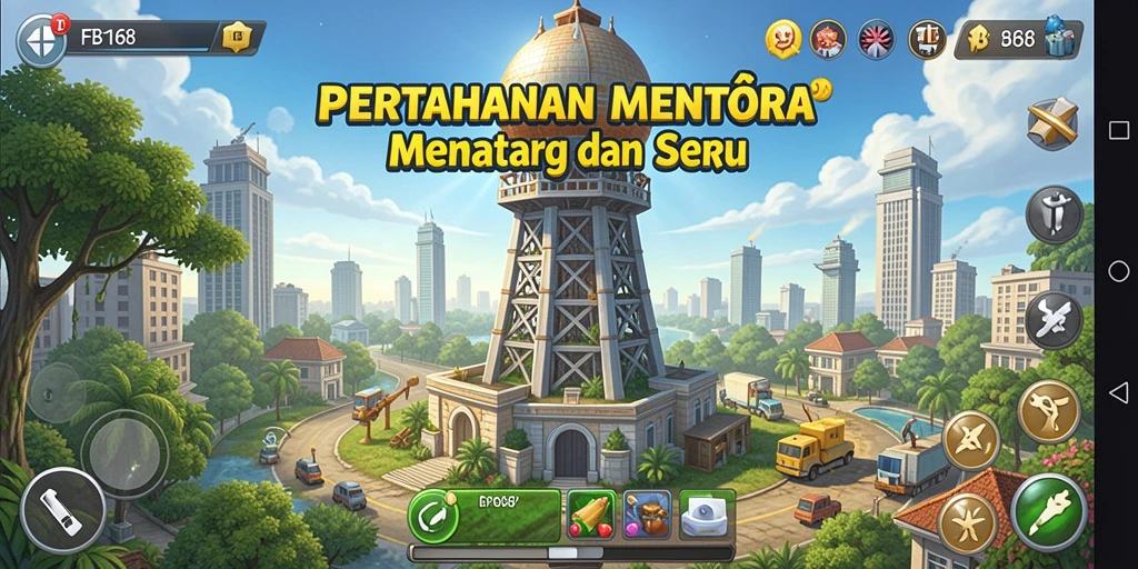 Tangkapan layar FB168 menampilkan aksi seru dalam Tower Defense.