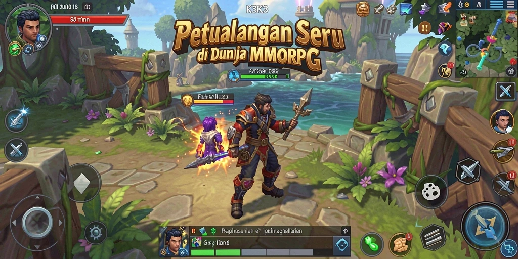 Gameplay seru K3K3 menunjukkan pertarungan antar karakter MMORPG.