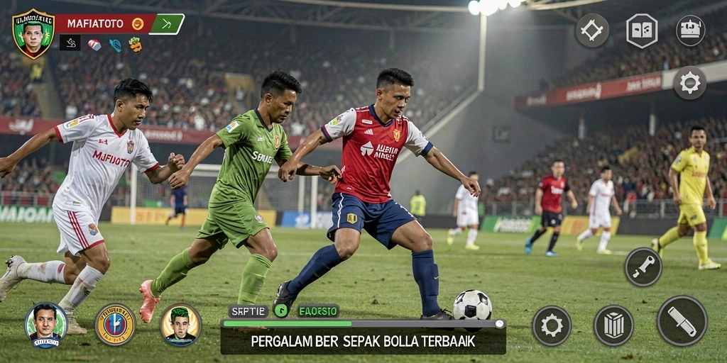 Tampilan gameplay MAFIATOTO dengan aksi sepak bola intens.