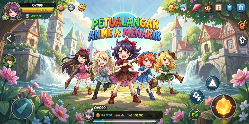 Screenshot utama OVO99 menampilkan pertarungan seru dalam suasana anime.