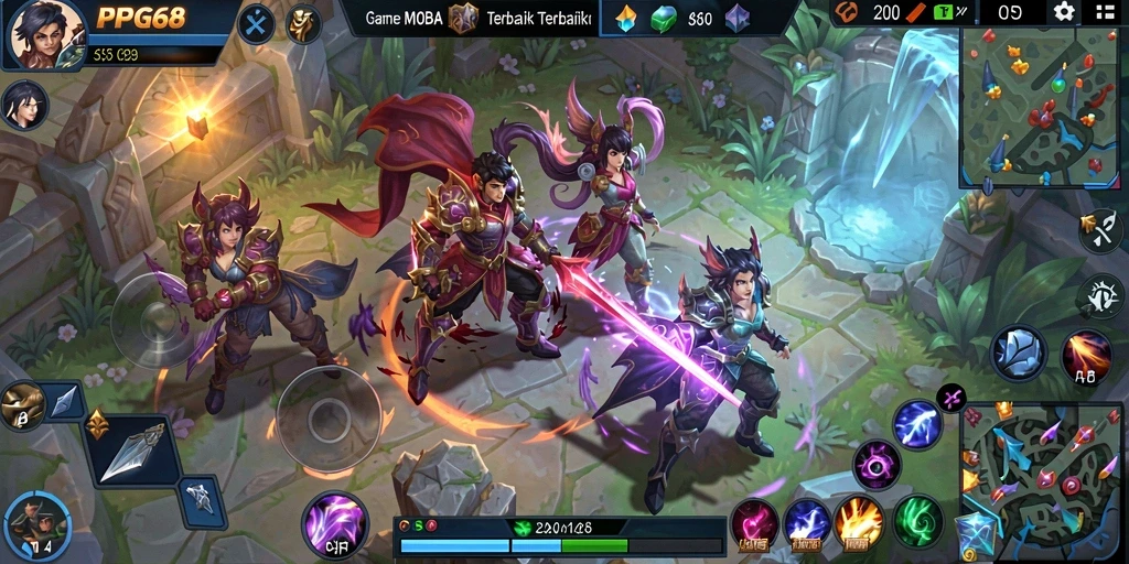 Tampilan seru gameplay PGG68 dalam pertempuran MOBA.