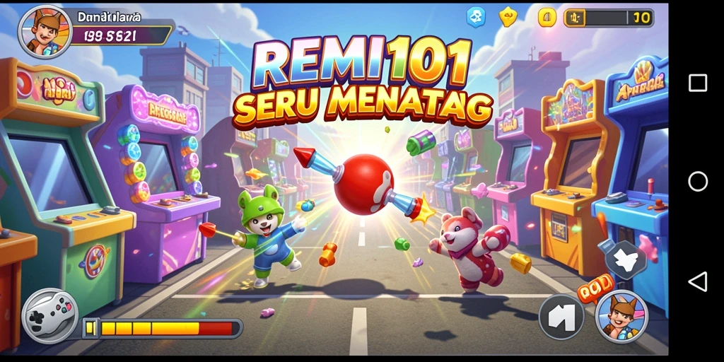 Screenshot REMI101 menampilkan aksi seru dalam permainan Arcade.