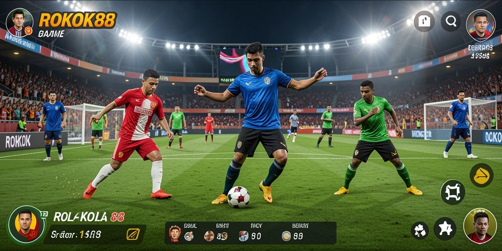 Tampilan screenshot ROKOK88 menunjukkan aksi sepak bola yang mendebarkan.