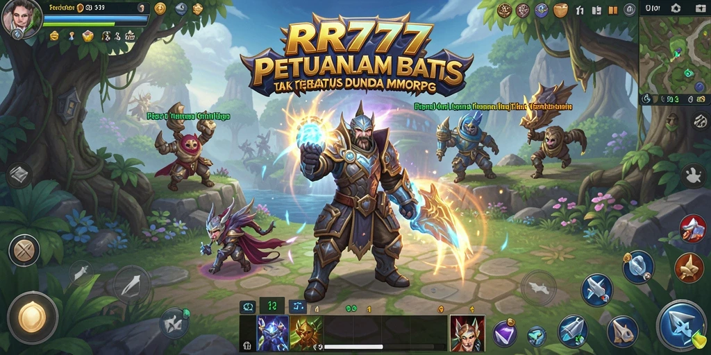 Screenshot gameplay RR777 menampilkan pertempuran epik di dunia MMORPG.