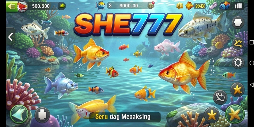 Tangkapan ikan menarik dalam gameplay SHE777 yang seru.