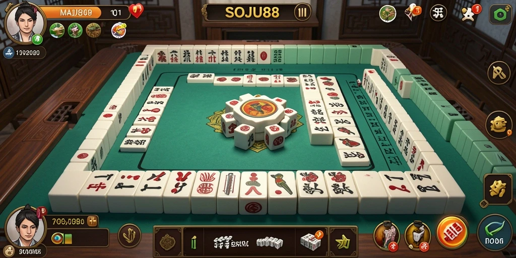 Tampilan gameplay seru di SOJU88 dengan tantangan Mahjong.