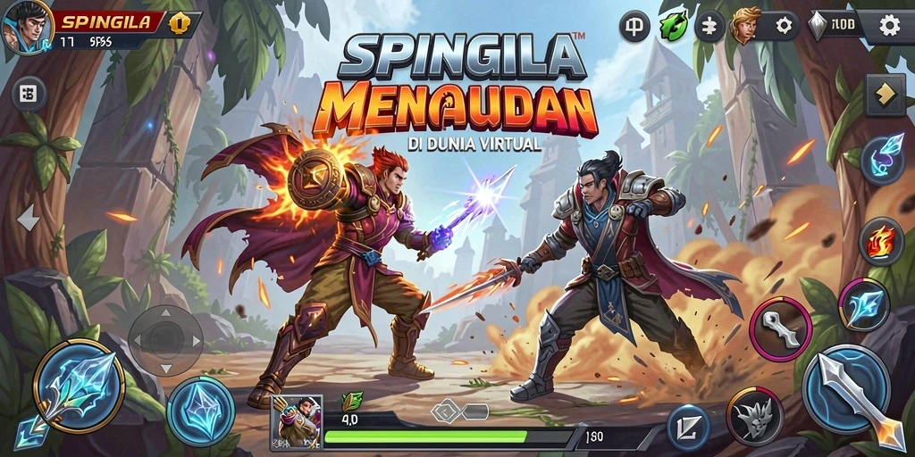 Tampilan pertarungan intens dari SPINGILA dengan karakter yang bergaya.