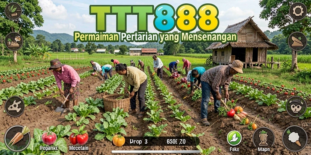 Tampilan gameplay TTT888 yang menarik dengan aktivitas bertani.