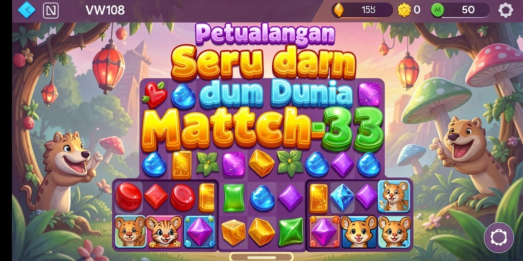 Screenshot VW108 menampilkan gameplay seru dan penuh warna dari game Match-3.