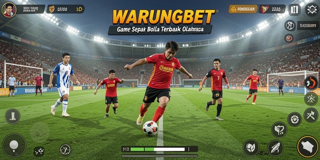 Tangkapan layar gameplay WARUNGBET menunjukkan aksi pertandingan sepak bola yang mendebarkan.