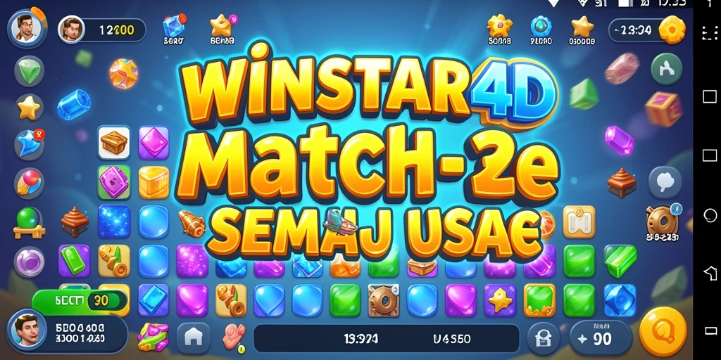 Tampilan gameplay <strong>WINSTAR4D</strong> dengan aksi mencocokkan permata yang seru.