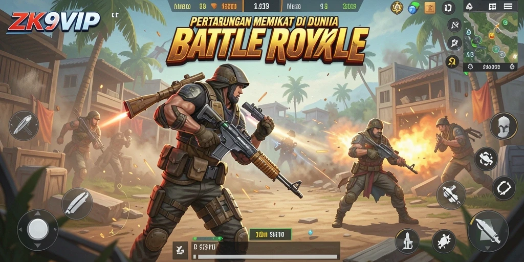 Screenshot gameplay ZK9VIP yang mendebarkan dalam pertempuran Battle Royale.