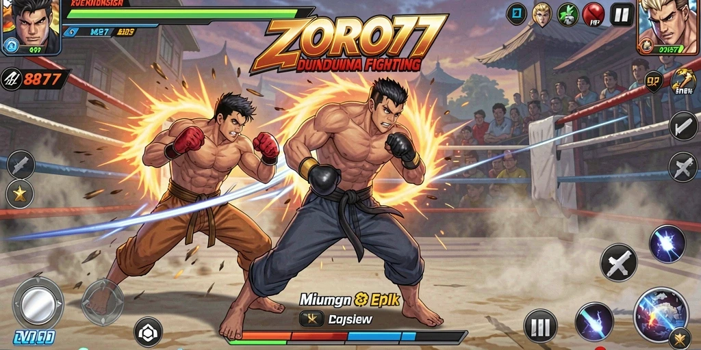Screenshot gameplay <strong>ZORO77</strong> dengan pertarungan yang intens.